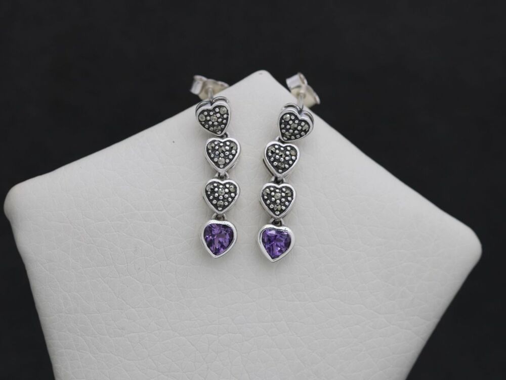 REFURBISHED Sterling silver, marcasite & amethyst earrings