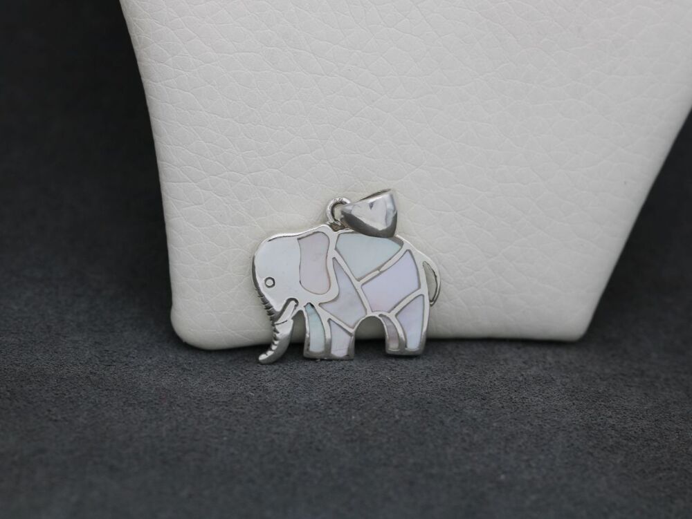 REFURBISHED Sterling silver & mother of pearl elephant pendant