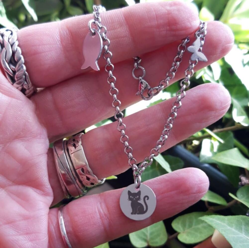 STAINLESS STEEL Cat charm Bracelet /Anklet / Necklace