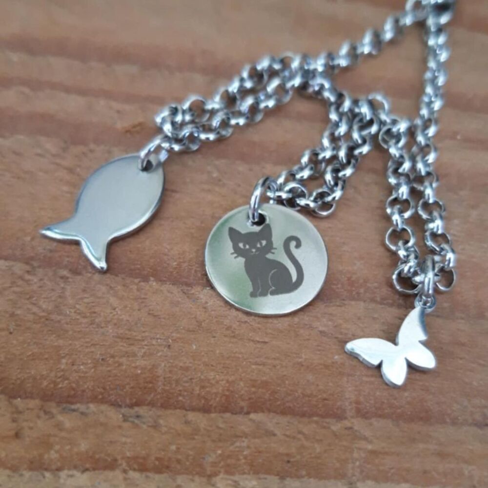 STAINLESS STEEL Cat charm Bracelet /Anklet / Necklace