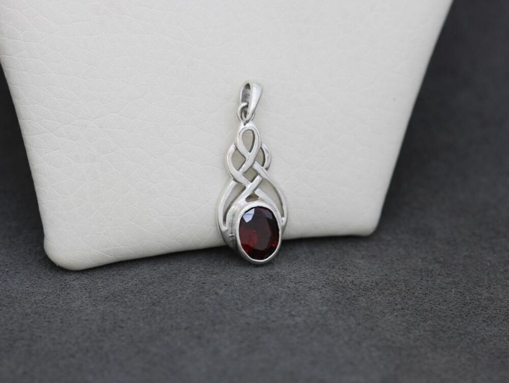 REFURBISHED Celtic sterling silver & garnet pendant