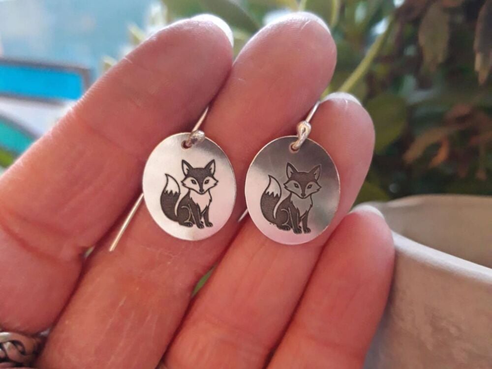 HANDMADE Sterling silver & brass fox earrings