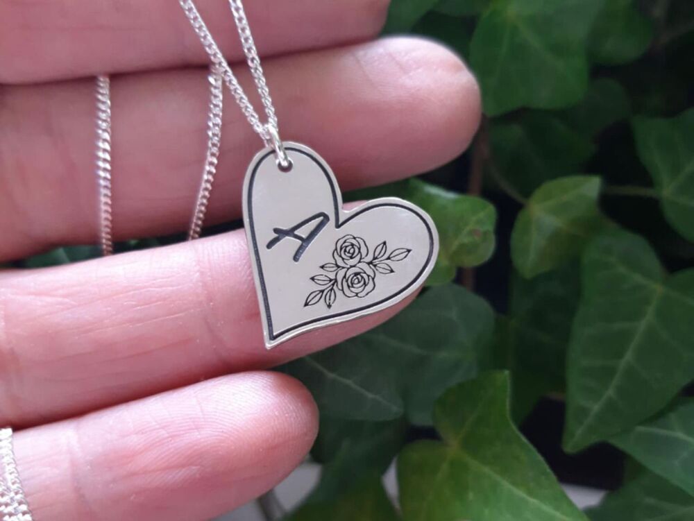 STERLING SILVER initial A pendant with floral detail