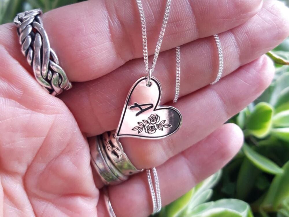 STERLING SILVER initial A pendant with floral detail