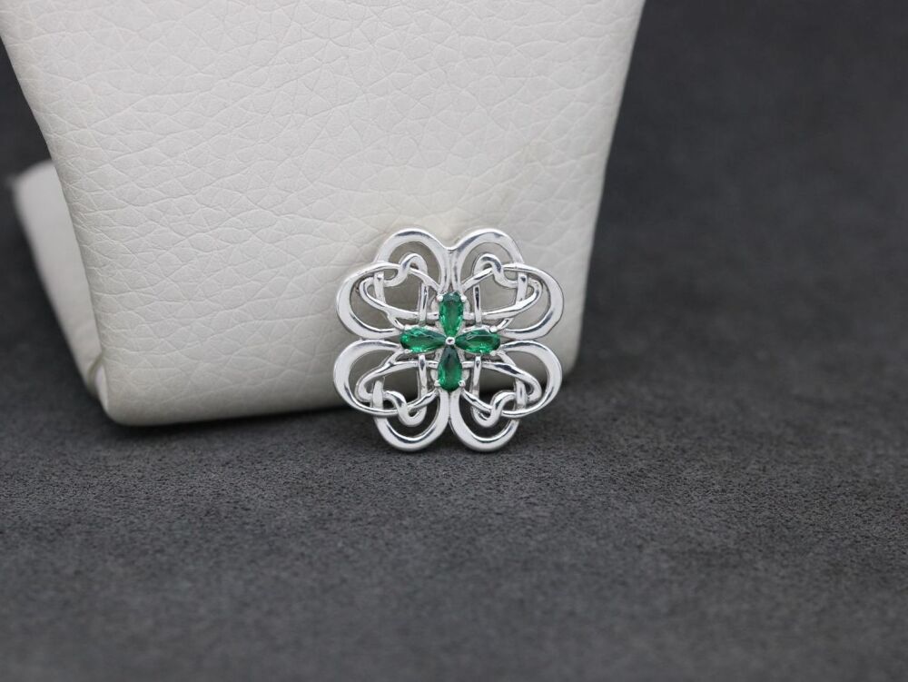 REFURBISHED Sterling silver celtic knot clover pendant with green stones
