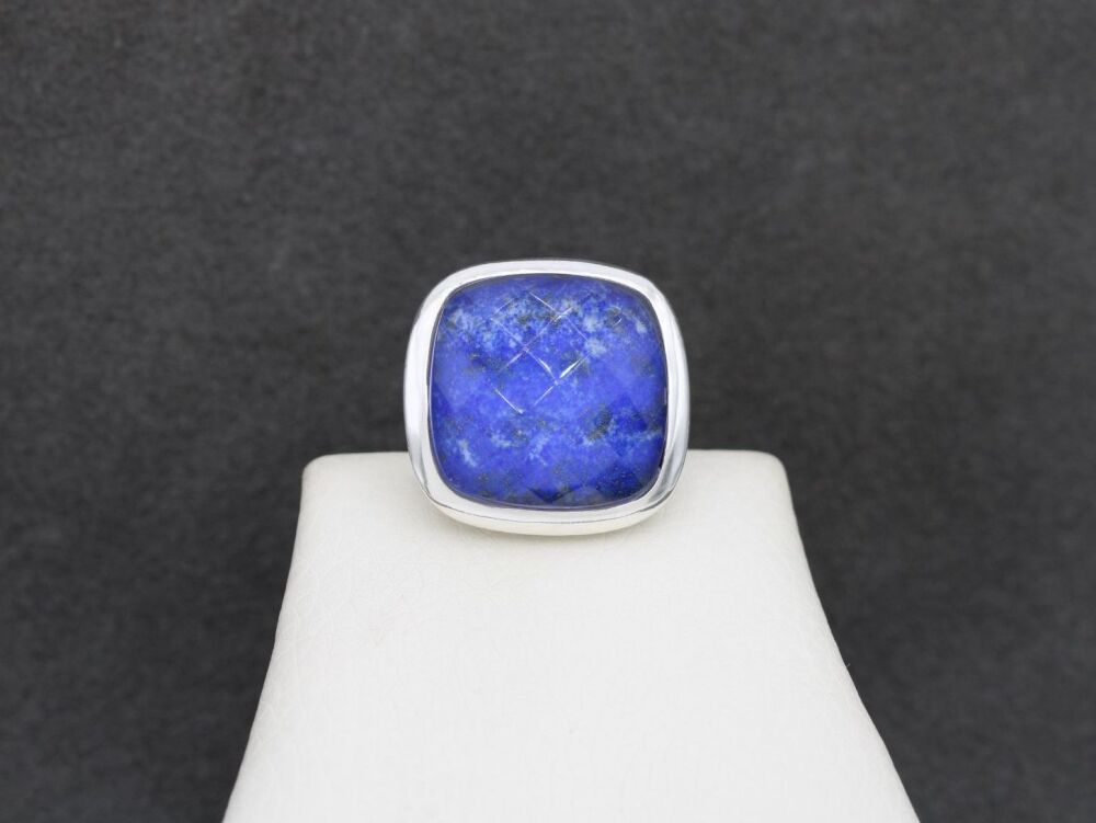 REFURBISHED Bold sterling silver & lapis doublet ring (N ½)
