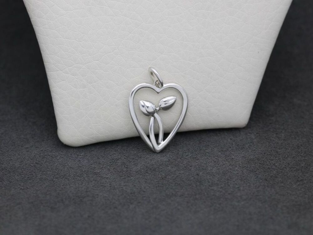 REFURBISHED Small floral sterling silver heart pendant