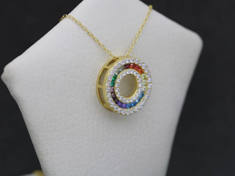 REFURBISHED Sterling silver & rainbow stone necklace with gold overlay