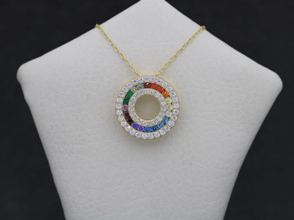 REFURBISHED Sterling silver & rainbow stone necklace with gold overlay