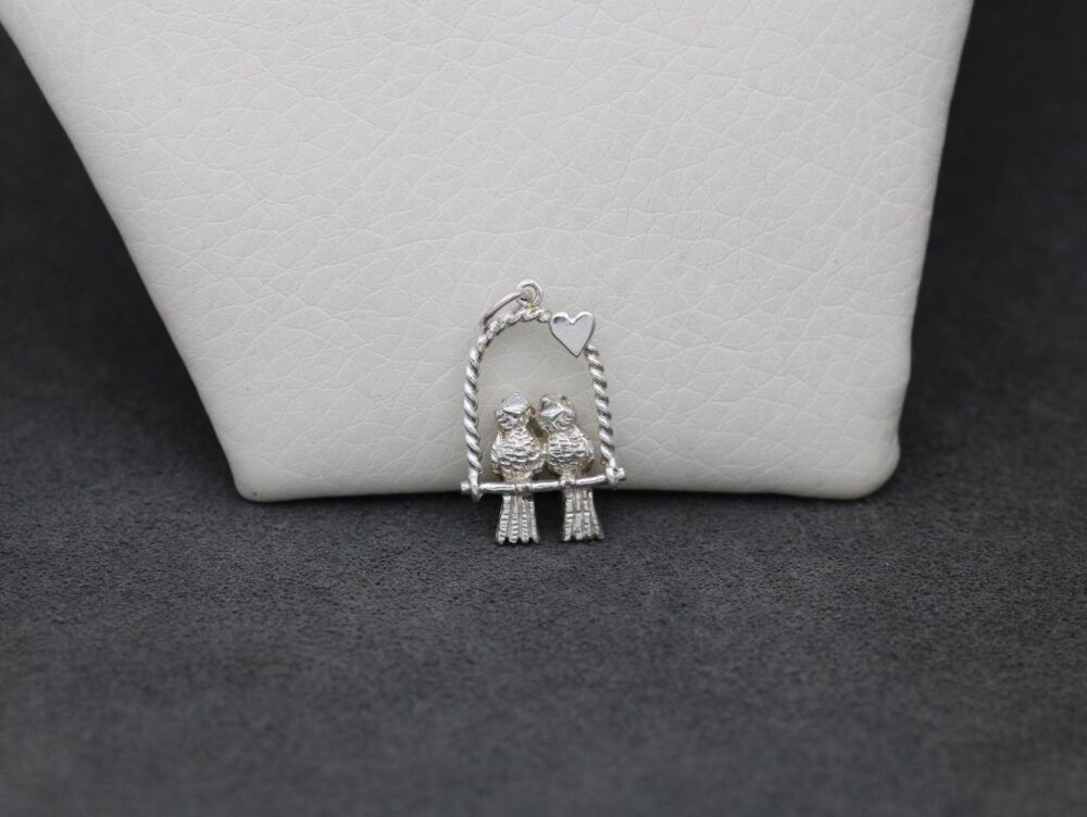 REFURBISHED Sterling silver love birds pendant / charm