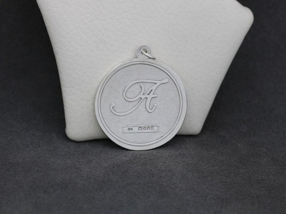 REFURBISHED Sterling Silver 1977 Silver Jubilee Tudor Rose Pendant with Initial A