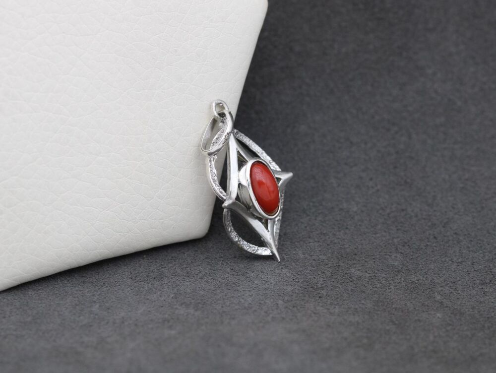 REFURBISHED Textured sterling silver & coral pendant