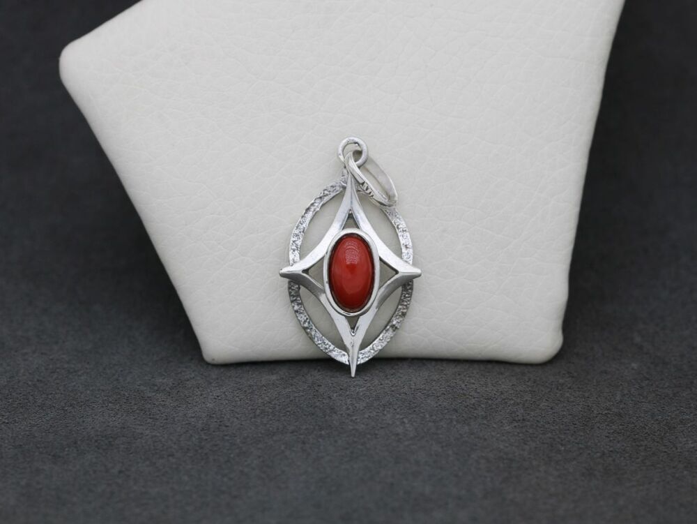 REFURBISHED Textured sterling silver & coral pendant