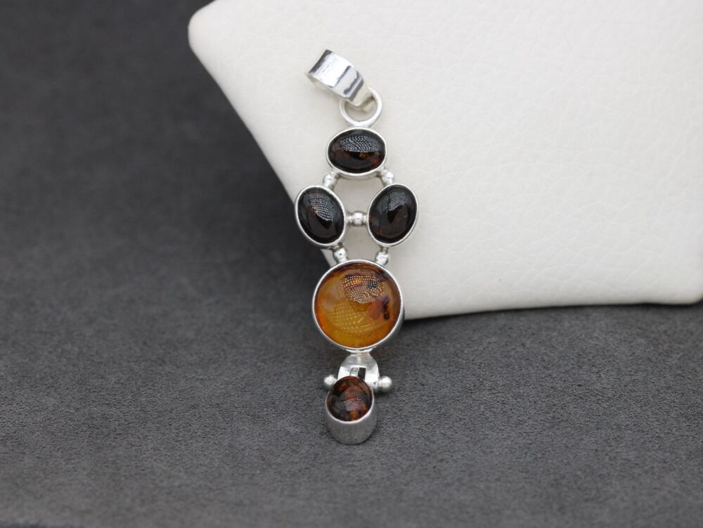 REFURBISHED Articulated sterling silver & multi amber pendant