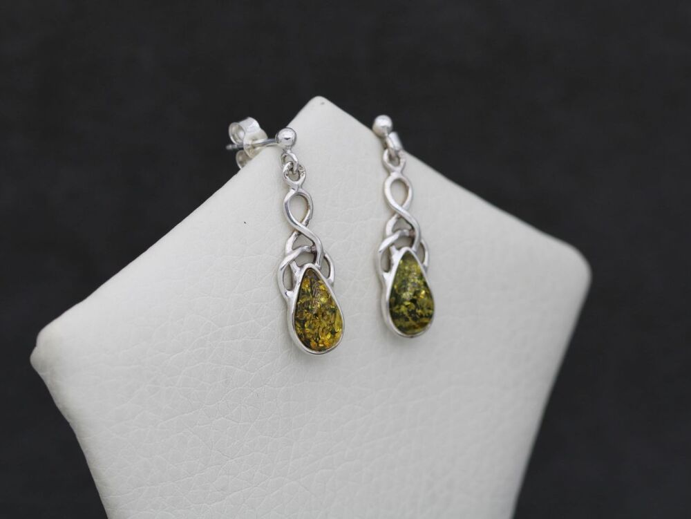 REFURBISHED Sterling silver & lemon amber earrings with celtic detail