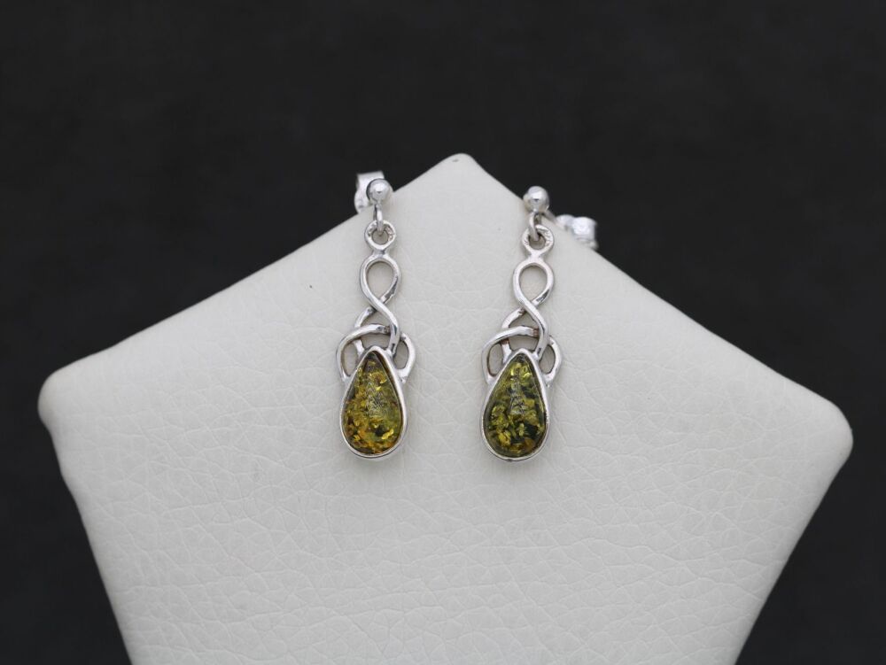 REFURBISHED Sterling silver & lemon amber earrings with celtic detail