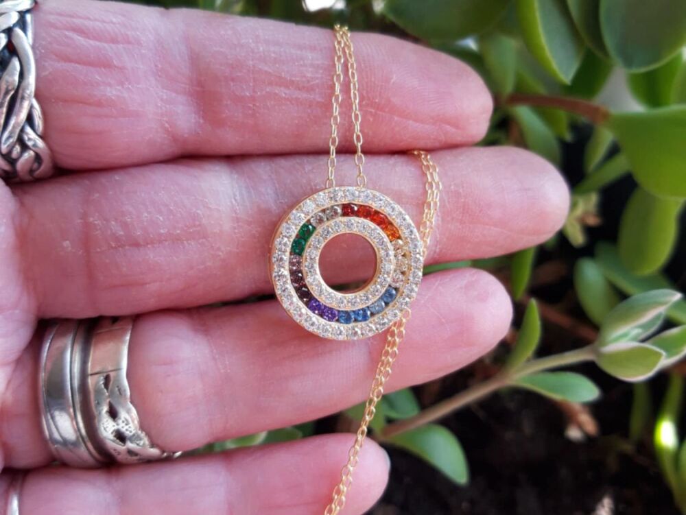 REFURBISHED Sterling silver & rainbow stone necklace with gold overlay