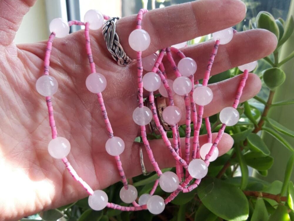 REFURBISHED Sterling silver, rose quartz & pink howlite multi-strand necklace