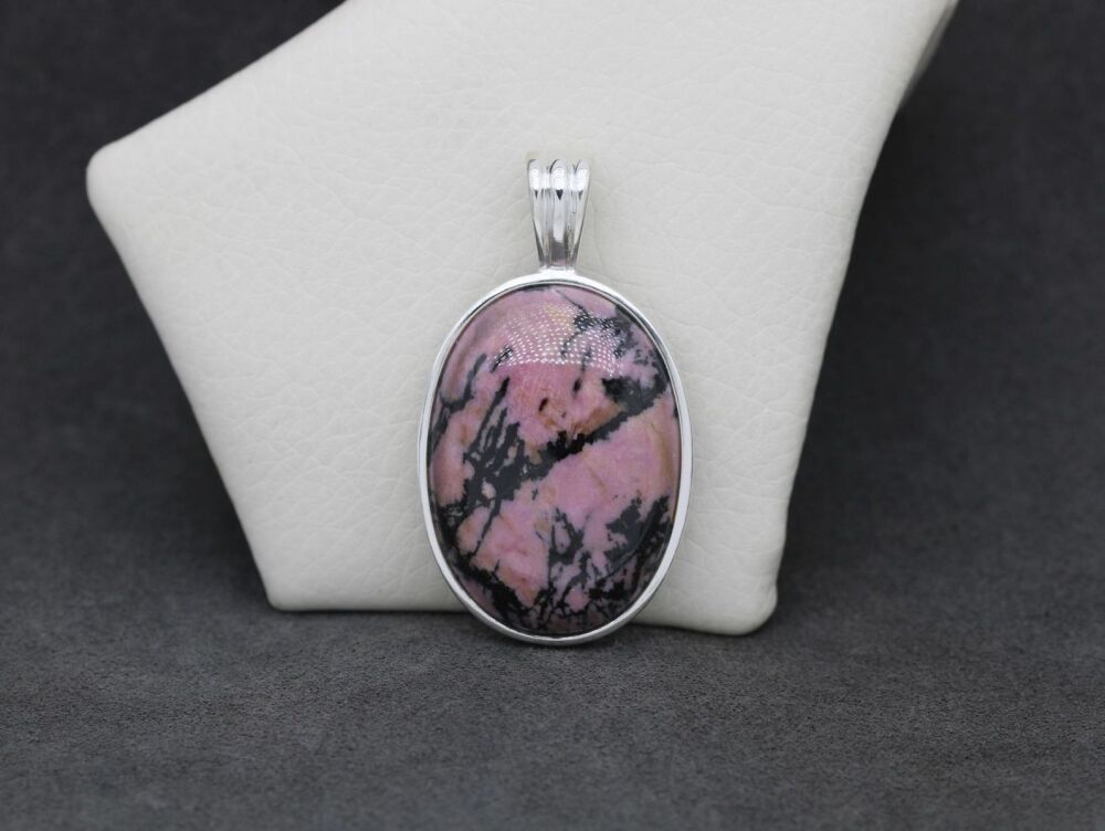 REFURBISHED Bold sterling silver & rhodonite pendant