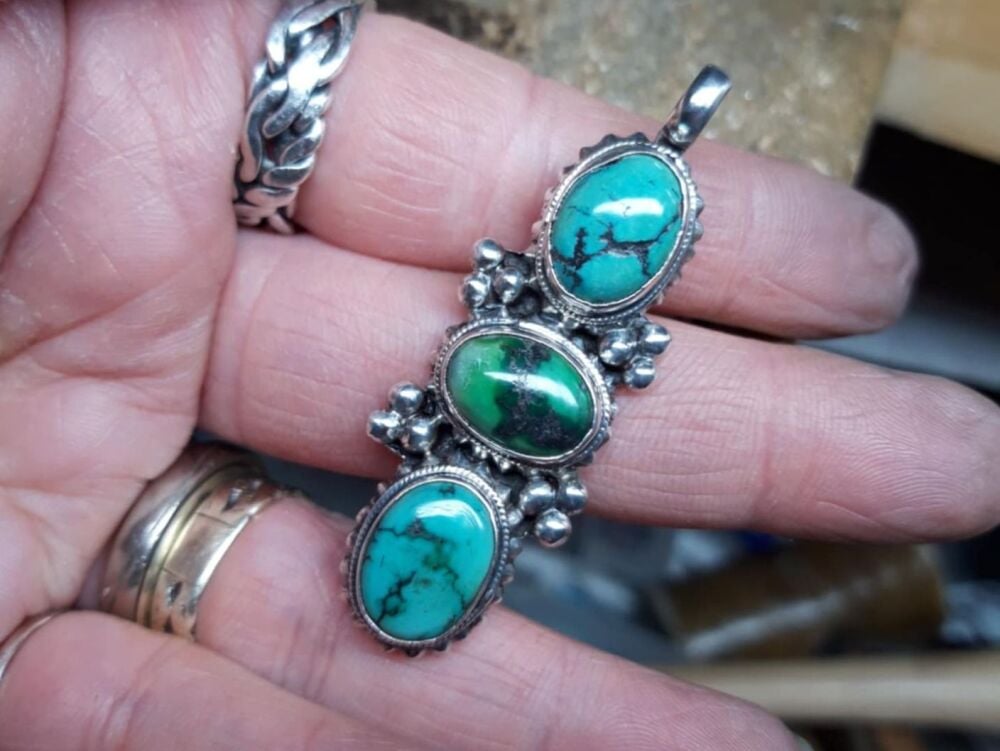 REFURBISHED Sterling silver & multi turquoise pendant
