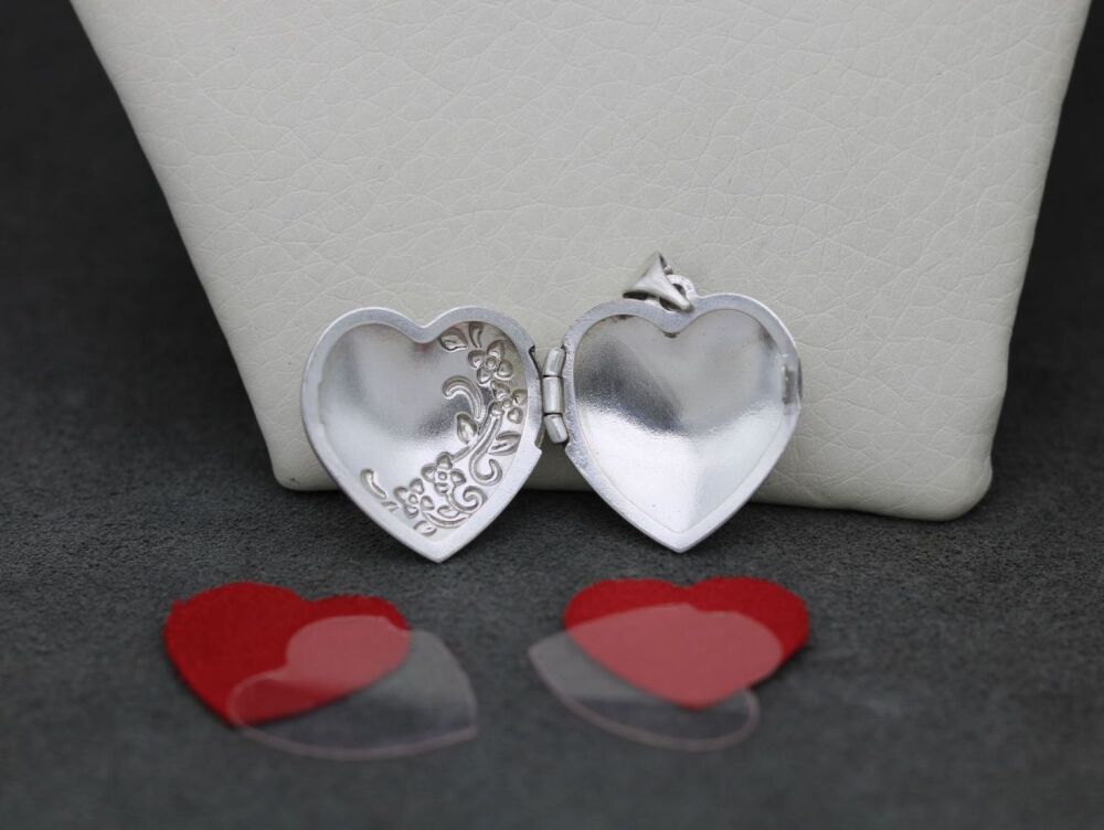 REFURBISHED Sterling silver heart locket with embossed floral design
