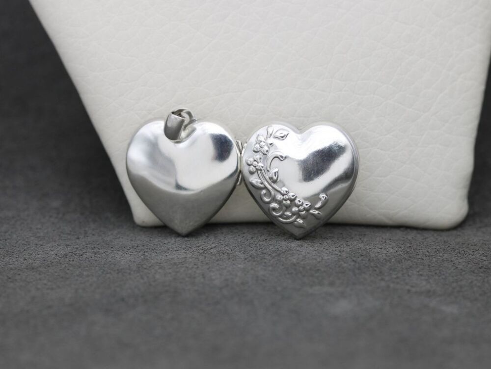 REFURBISHED Sterling silver heart locket with embossed floral design