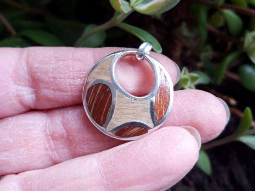 REFURBISHED Sterling silver pendant with wooden inlay