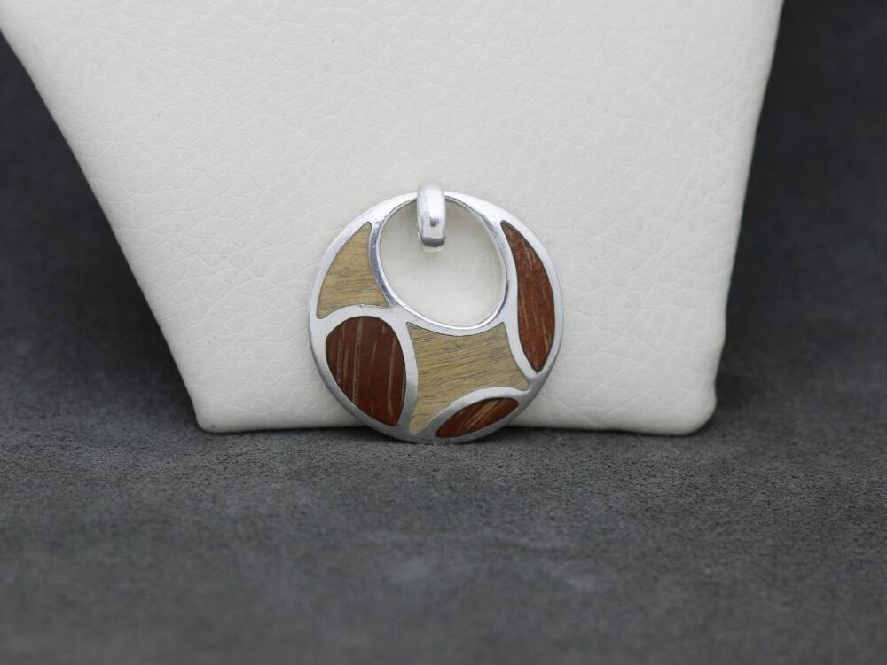 REFURBISHED Sterling silver pendant with wooden inlay