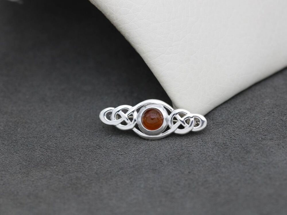 REFURBISHED Small celtic sterling silver & amber brooch