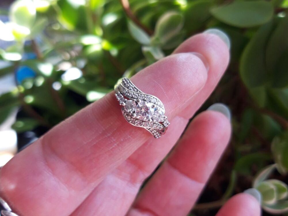 REFURBISHED Sterling silver & CZ ring in a stacked style (J)