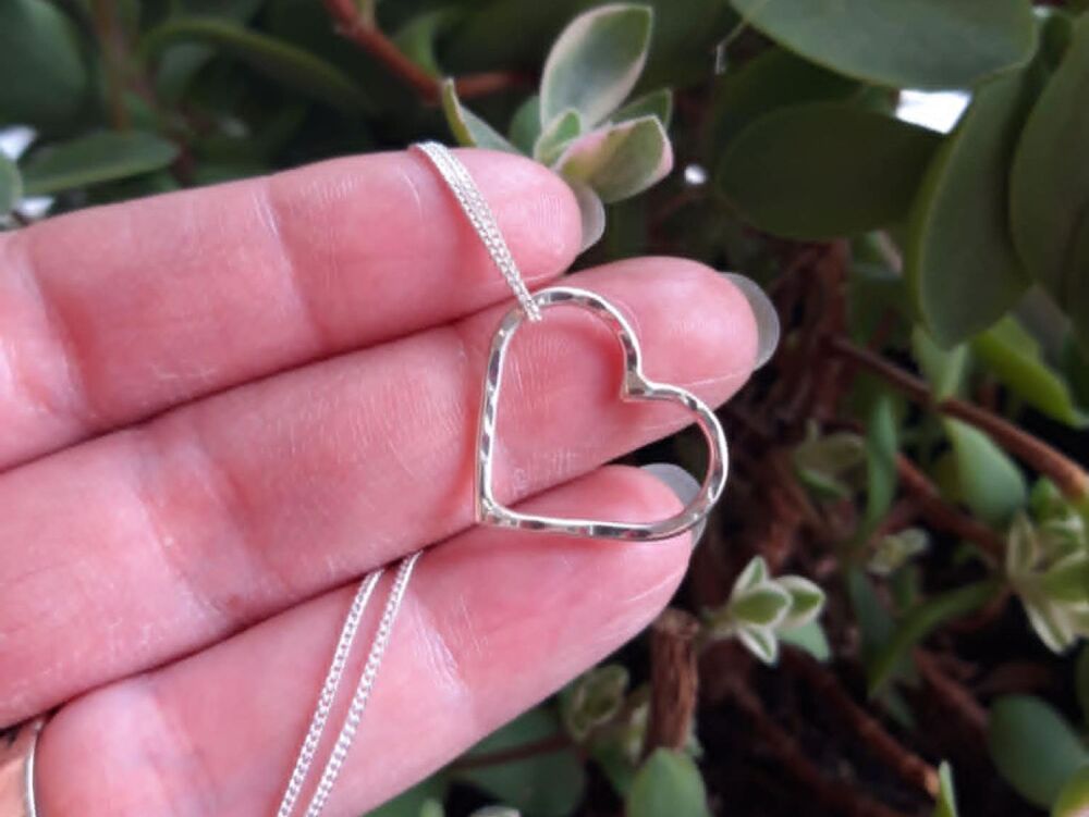HANDMADE Hammered sterling silver heart pendant