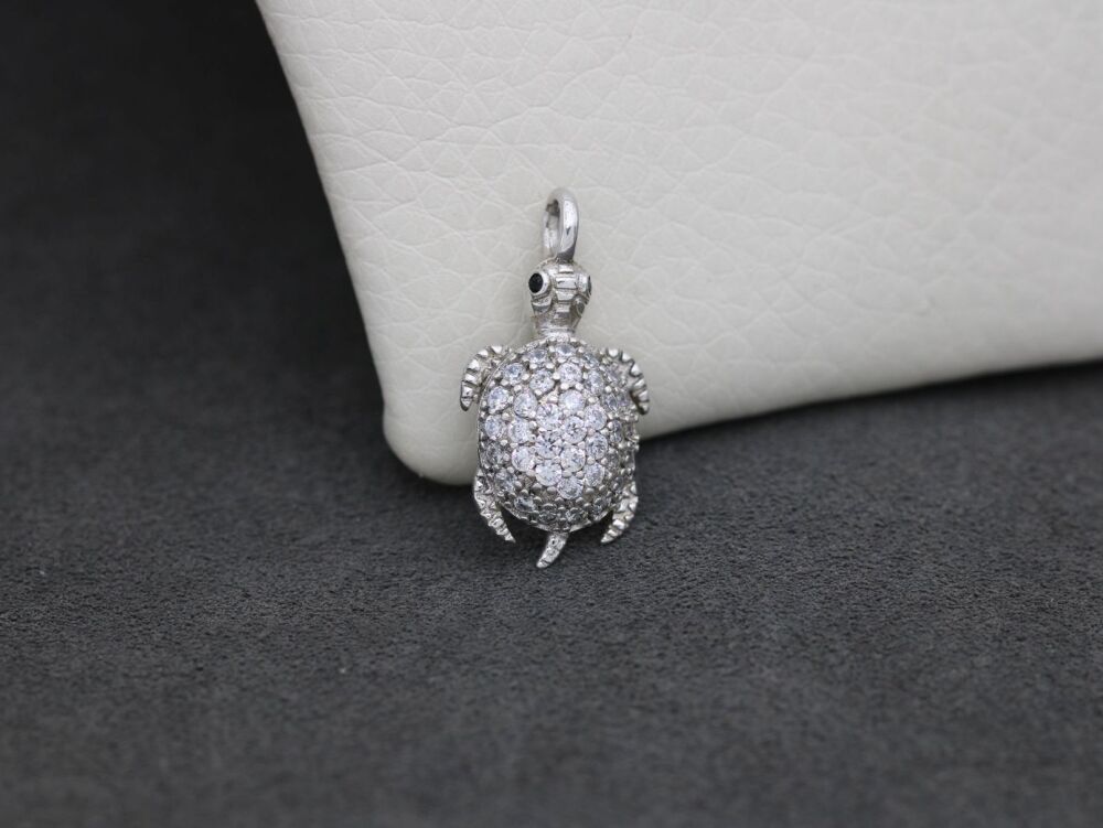 REFURBISHED Tiny sterling silver stone set tortoise pendant