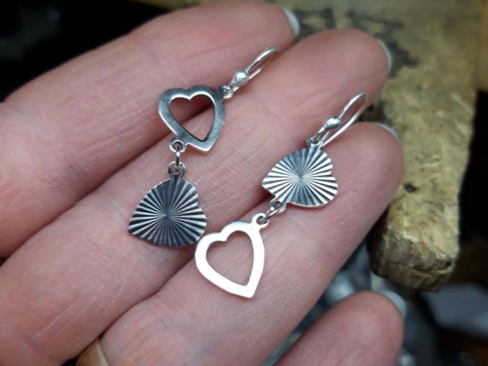 HANDMADE UPCYCLED Sterling silver heart earrings