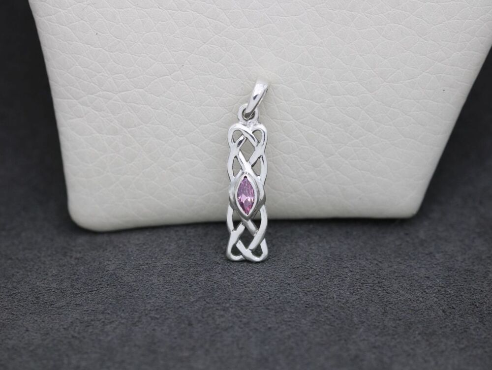 REFURBISHED Small celtic sterling silver & pink CZ pendant