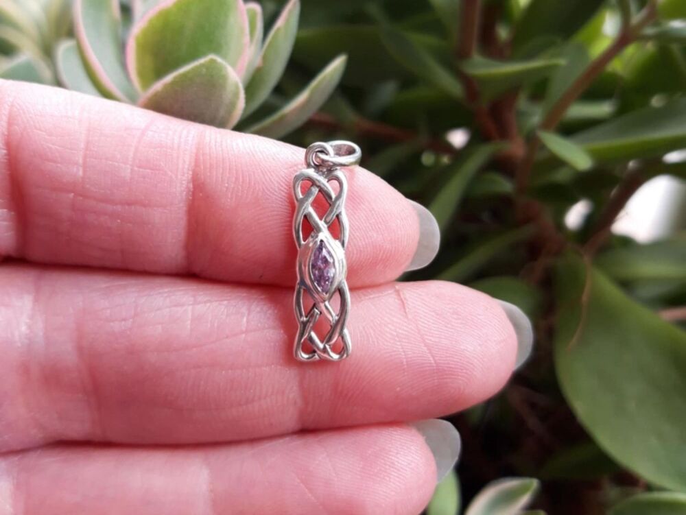 REFURBISHED Small celtic sterling silver & pink CZ pendant