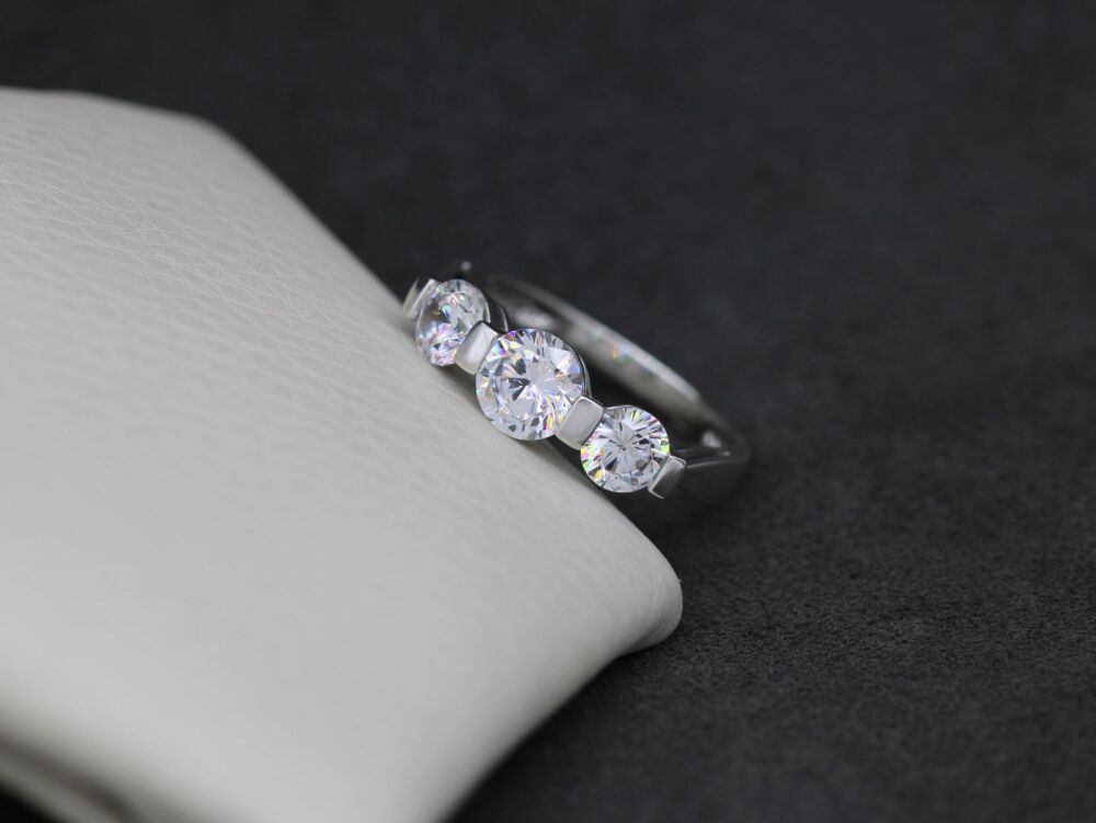 REFURBISHED Sterling silver & CZ trilogy ring (N &frac12;)