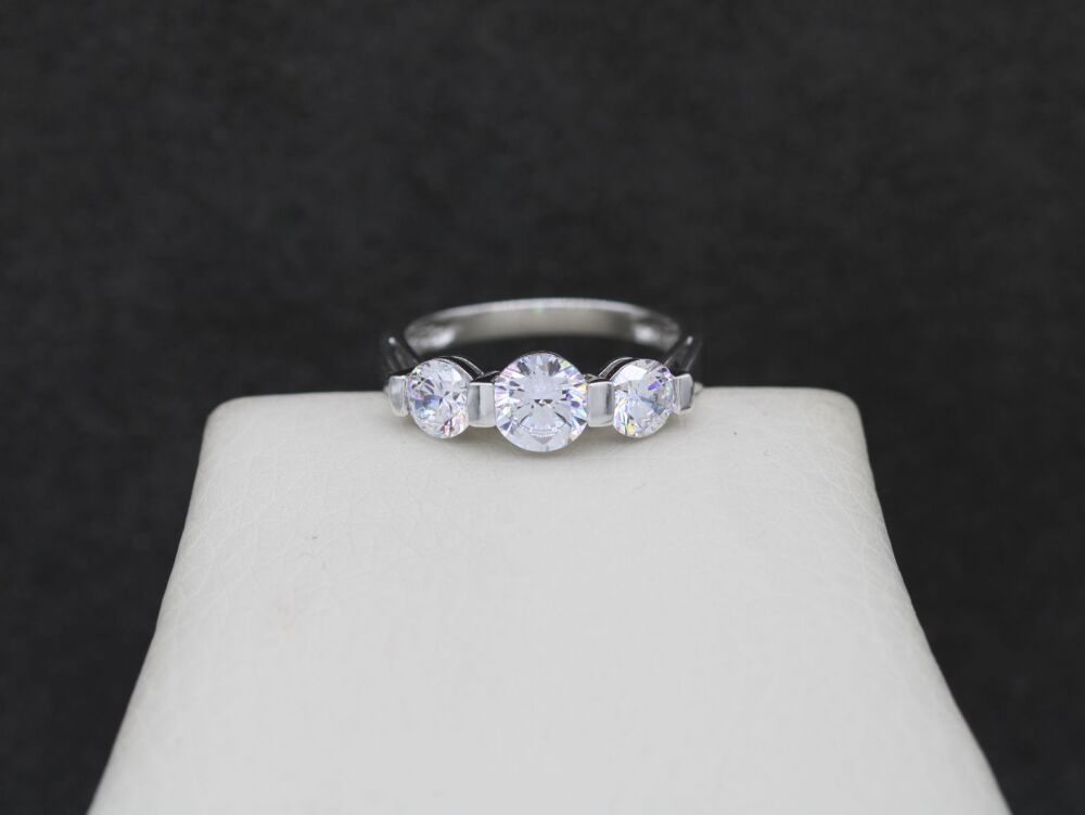 REFURBISHED Sterling silver & CZ trilogy ring (N &frac12;)