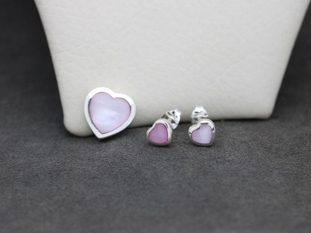 REFURBISHED Sterling silver & pink mother of pearl heart set