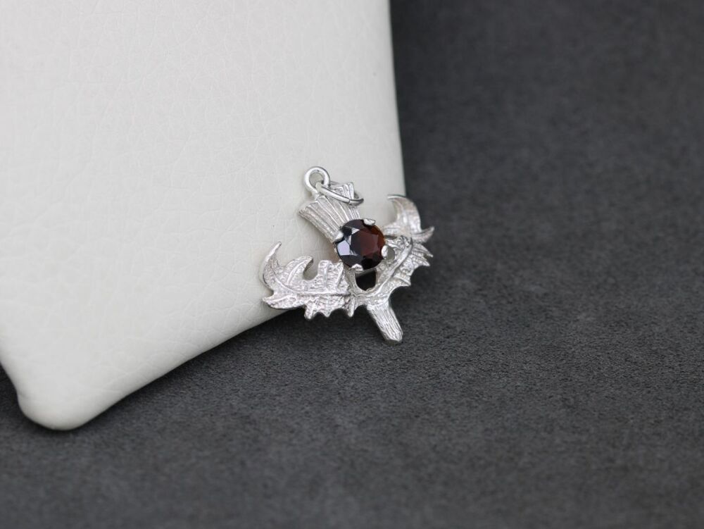REFURBISHED Sterling silver & garnet thistle pendant