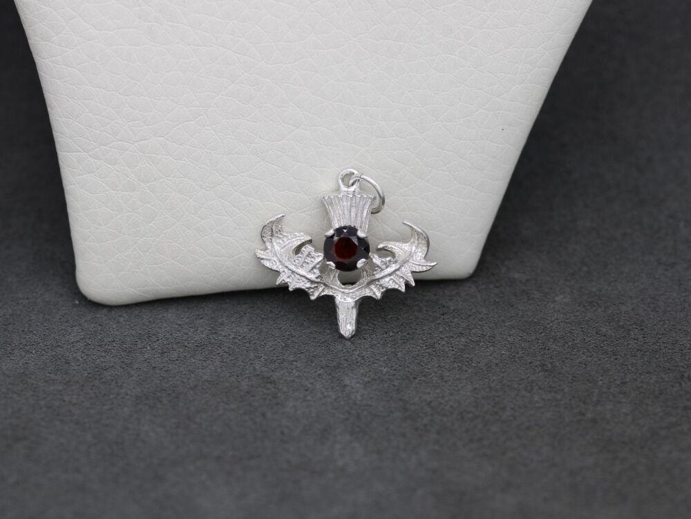 REFURBISHED Sterling silver & garnet thistle pendant