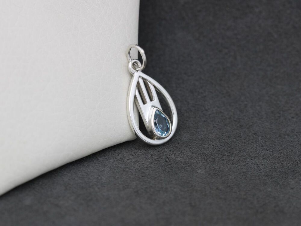 REFURBISHED Sterling silver & blue topaz teardrop pendant