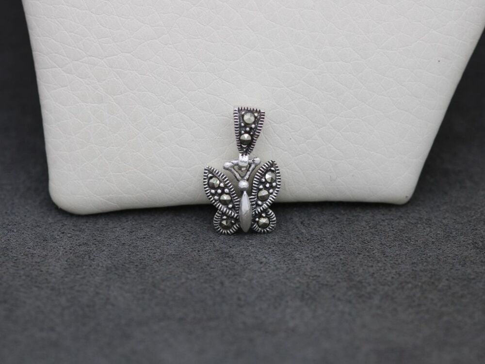 REFURBISHED Tiny sterling silver & marcasite butterfly pendant