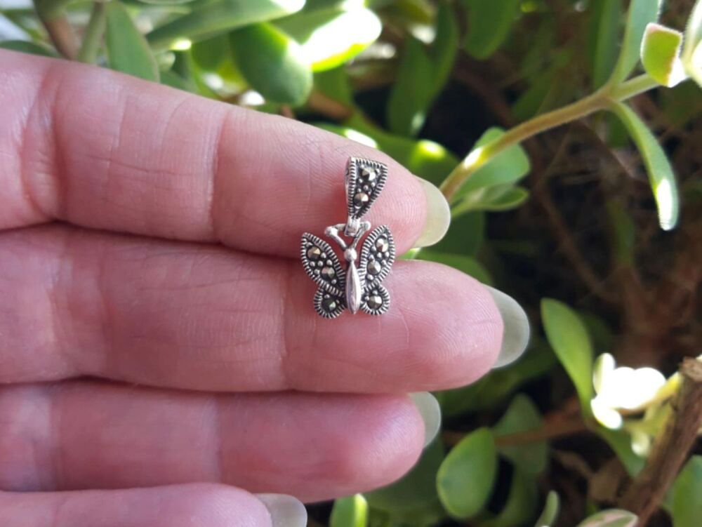 REFURBISHED Tiny sterling silver & marcasite butterfly pendant