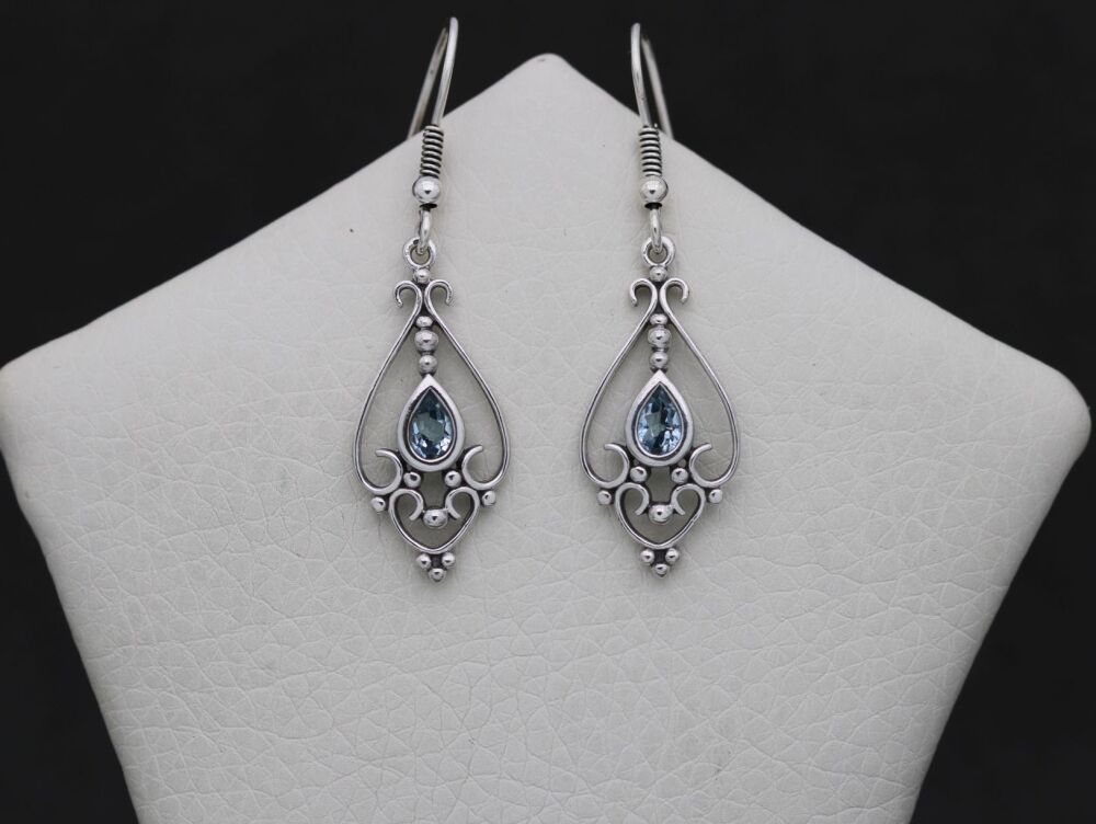 REFURBISHED Decorative sterling silver & topaz teardrop earrings