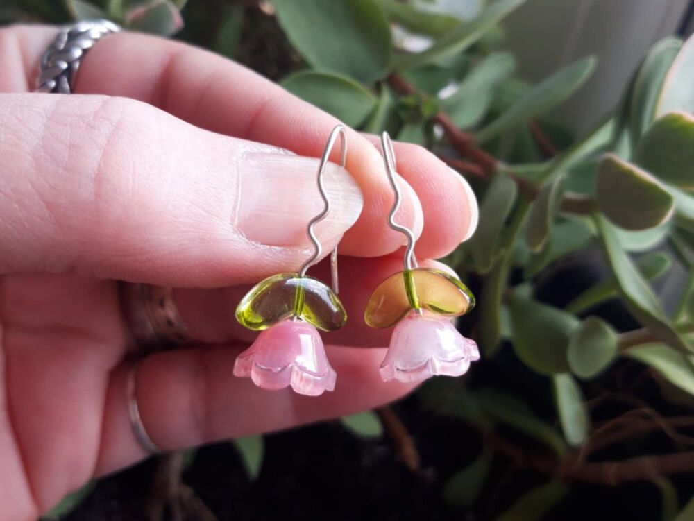 HANDMADE Sterling silver & floral glass bead earrings