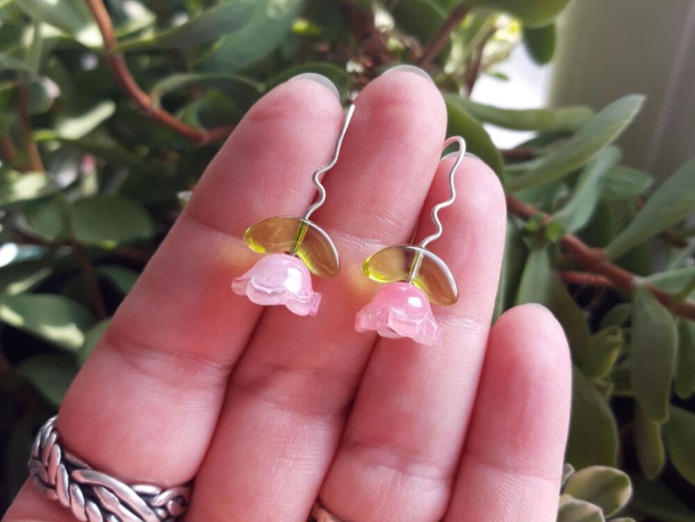 HANDMADE Sterling silver & floral glass bead earrings
