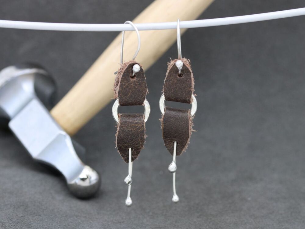 HANDMADE Sterling silver & leather earrings