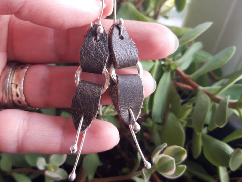 HANDMADE Sterling silver & leather earrings