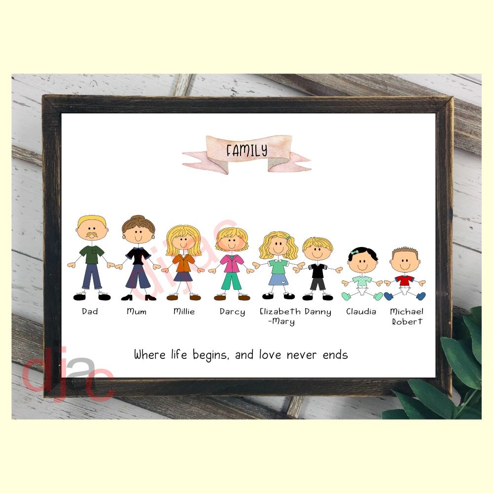 8 CHARACTER HAPPY FACES STICK FAMILY PRINT
