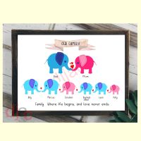 8 CHARACTER ELEPHANT FAMILY PRINT